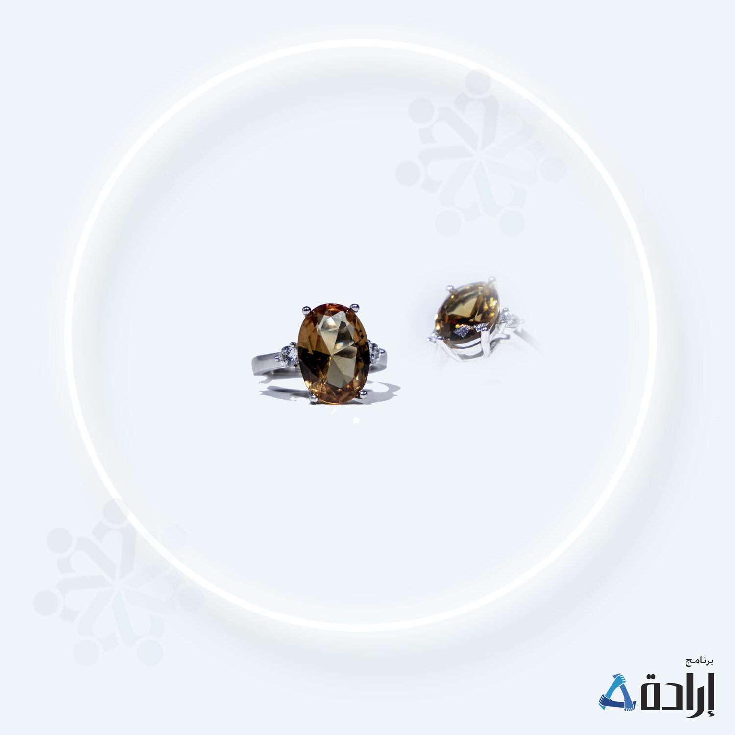 خاتم فضة مع حجر الكهرمان